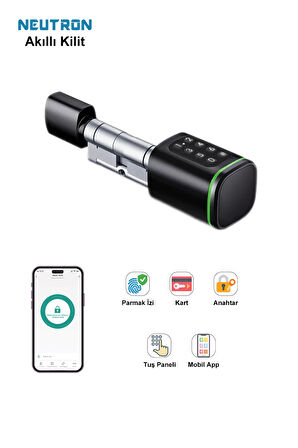 NEUTRON NTL-SC-02FKPB Parmak izi, Anahtarlı, Tuşlu, Kartlı ve Uzaktan Kontrollü Akıllı Kapı Kilidi Siyah