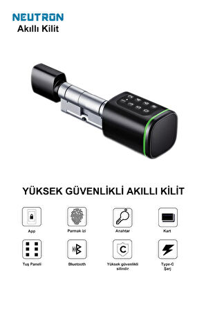 NEUTRON NTL-SC-02FKPB Parmak izi, Anahtarlı, Tuşlu, Kartlı ve Uzaktan Kontrollü Akıllı Kapı Kilidi Siyah