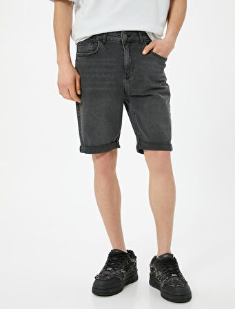 Kot Şort Slim Fit 5 Cepli Düğmeli