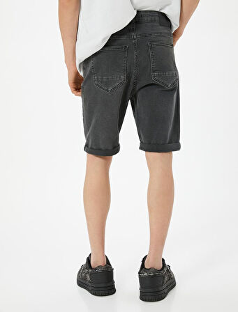 Kot Şort Slim Fit 5 Cepli Düğmeli