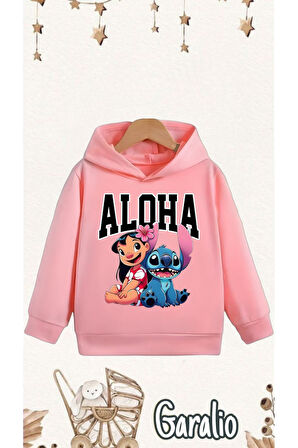 ALOHA STİTCH BASKILI KAPÜŞONLU ÇOCUK SWEATSHİRT
