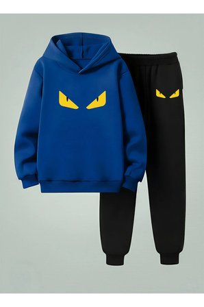 Kapüşonlu Çocuk Erkek Takım SARI GÖZLER 3 İplik Şardonlu Sweatshirt - Eşofman Takım