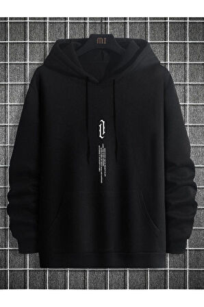 LUNAVISITA Unisex Siyah Spirit Baskı Oversize Kapşonlu Sweatshirt