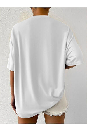 Unisex Freedom Beyaz Oversize Baskılı T-shirt