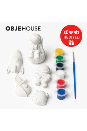 Objehouse Çocuk Temalı Alçı Boyama Seti – 6 Figür + 6 Renk + Fırça