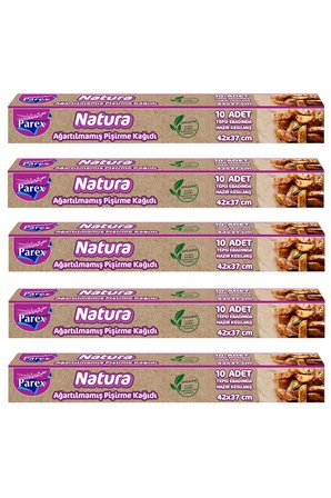 Natura Ağartılmamış Hazır Kesilmiş Pişirme Kağıdı 10 Adet 42x37cm 5 Paket
