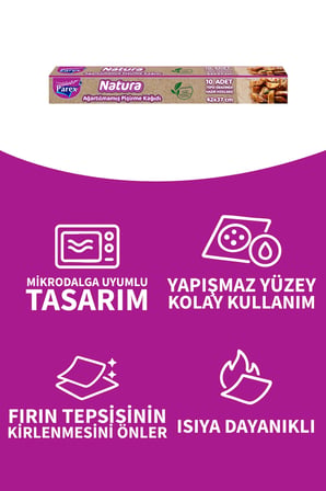 Natura Ağartılmamış Hazır Kesilmiş Pişirme Kağıdı 10 Adet 42x37cm 5 Paket