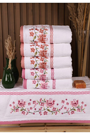 Özdilek Azalea 6'lı Nakışlı Pamuklu Işlemelik Çeyizlik 50*90 El Yüz Havlusu