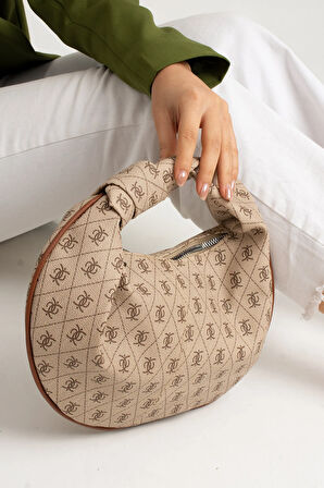 Kadin  Mini Baget Dügüm Detaylı Fermuarlı El Çanta Desenli