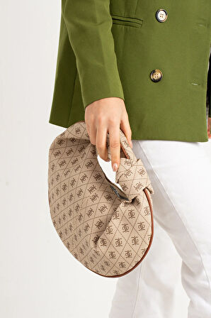 Kadin  Mini Baget Dügüm Detaylı Fermuarlı El Çanta Desenli