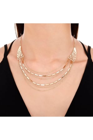 Altın Çoklu Zincirli Tasarım Kolye - 14K