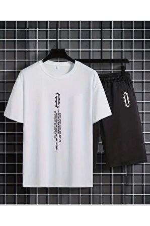 DİKEY BASKLI Oversize alt üst Takımı(T-shirt - şort)