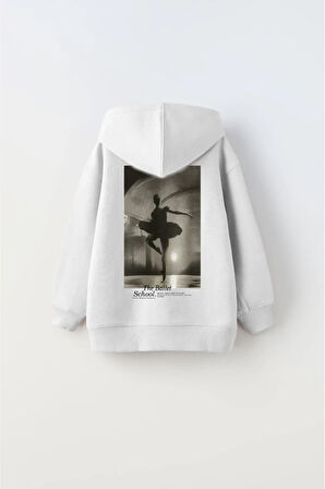 Kapüşonlu İçi Polar The Ballet School Baskılı Beyaz Unisex Çocuk Sweatshirt