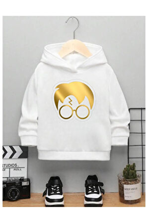 Çocuk Tasarım Harry Potter GoldBaskılı Kapüşonlu Sweatshirt Pamuklu