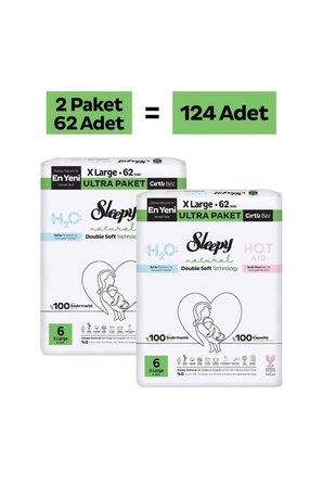 Sleepy Natural Double Soft Ultra Paket Bebek Bezi 6 Numara Xlarge 124 Adet