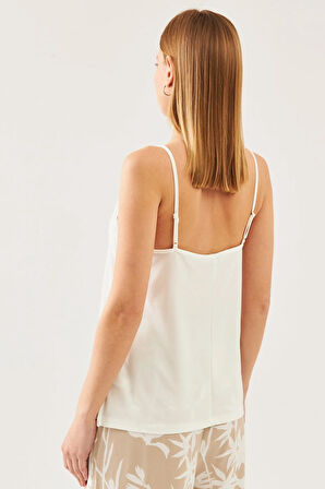 Kadın Beyaz İp Askılı Dantelli Bluz