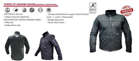 ForteGt 1085 Spark Soft Shell Su Rüzgar Geçirmez Full Korumalı Motosiklet Yelek XL Beden