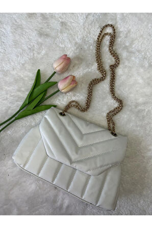 Zincir Askılı Kapitone Çıt Çıt Kapaklı Gri Omuz Çantası