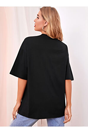 Minimal Kalp Baskılı Kırmızı Oversize Tshirt