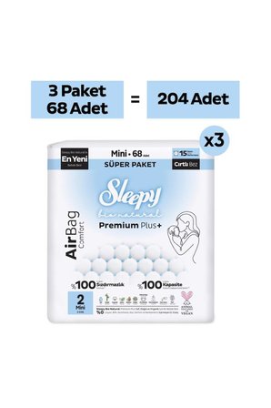 Sleepy Bio Natural Premium Plus Airbag Comfort Mega Paket Bebek Bezi 2 Numara Mini 204 Adet