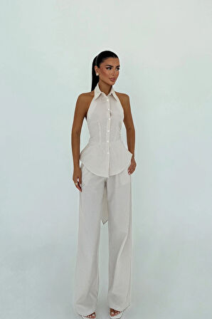 Bej Moxie Çizgili Arkadan Bağlamalı Takım ATE-3311