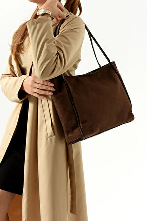 KADIN SALAŞ SUET OMUZ ÇANTASI BÜYÜK BOY ASTARLI