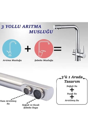 Aceser Yeni Nesil 3 Yollu Arıtma Bataryası Şebeke Ve Arıtma Çıkışlı Su Arıtma Cihazı Musluğu
