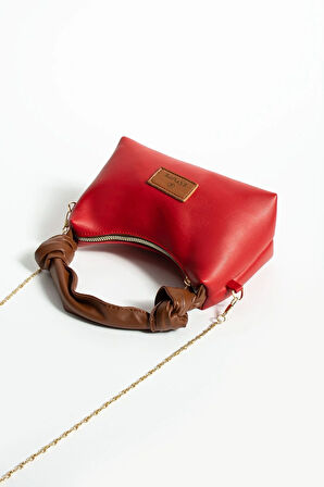 Kadın Soft Deri Düğüm Detaylı Kulplu Zincir Askılı Mini El Omuz Baget Çanta