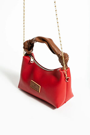 Kadın Soft Deri Düğüm Detaylı Kulplu Zincir Askılı Mini El Omuz Baget Çanta