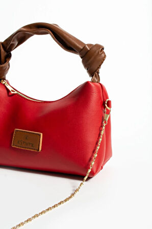 Kadın Soft Deri Düğüm Detaylı Kulplu Zincir Askılı Mini El Omuz Baget Çanta