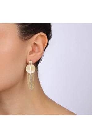 Altın Sallantılı Taşlı Tasarım Küpe - 14K
