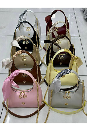 Lüks Fular Detaylı Zincir Askılı Baget Çanta