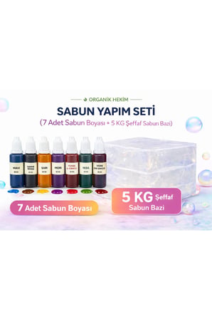 SABUN YAPIM SETİ (ŞEFFAF SABUN BAZI 5 KG + SABUN BOYASI SETİ 7 ADET 30 ML ) KALİTELİ