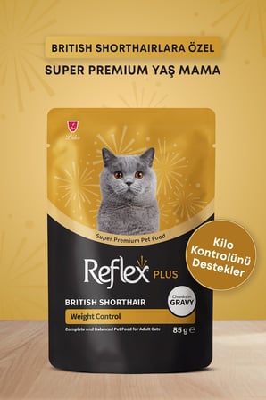 Reflex Plus Pounch  British Shorthair Sos İçinde Et Parçacıklı Yetişkin Kedi Maması 85 gr 12li set