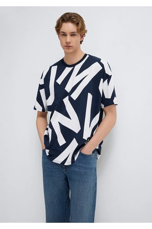 M0610271-70490 MVJNS Baskılı Tişört Erkek T-Shirt LACİVERT
