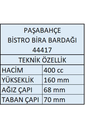 PAŞABAHÇE 44417 BİSTRO BİRA BARDAĞI 12 ADET