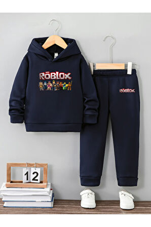 Roblox Erkek Çocuklar İçin Premium 3. İplik Compact Sweatshirt & Eşofman Takımı - 2 Parça Spor Takım
