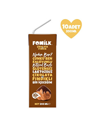 Çikolata & Fındık Sütü Glutensiz Bitkisel Bazlı Laktozsuz Vegan 200 ML x 10 Adet