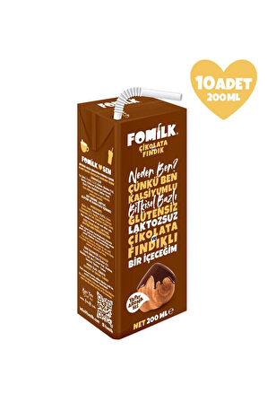 Çikolata & Fındık Sütü Glutensiz Bitkisel Bazlı Laktozsuz Vegan 200 ML x 10 Adet