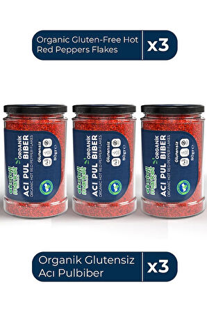 Organik Glutensiz Acı Pulbiber 80 Gr x3 / Organic Gluten-Free Hot Red Pepper Flakes 80 Gr x3