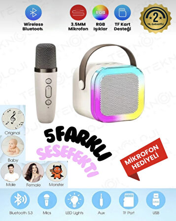 Sidens Store K12 Kablosuz Bluetooth Hoparlör Karaoke Mikrofon 5 Ses Efektli Rgb Hd Stereo ?es Usb/Sd/FM