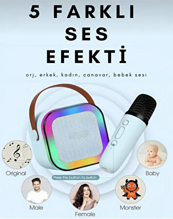 Sidens Store K12 Kablosuz Bluetooth Hoparlör Karaoke Mikrofon 5 Ses Efektli Rgb Hd Stereo ?es Usb/Sd/FM