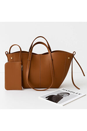 Lüks Büyük Kapasiteli Çift Saplı El Ve Omuz Çantası – Cüzdan Hediyeli