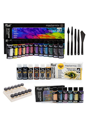 Mastermix Medium Akrilik Boya Seti 24 Renk Canlı- Pastel- Metalik Renkler