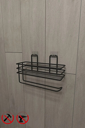 Yapışkanlı Raflı Kağıt Rulo Havluluk Peçetelik Siyah Banyo Mutfak Düzenleyici Raf