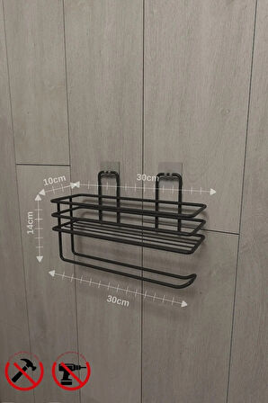 Yapışkanlı Raflı Kağıt Rulo Havluluk Peçetelik Siyah Banyo Mutfak Düzenleyici Raf
