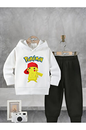 POKEMON PİKACHU BASKILI KAPÜŞONLU ÇOCUK EŞOFMAN TAKIMI