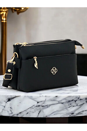 2 gözlü gold aksesuarlı çapraz ayarlanabilir askılı çanta