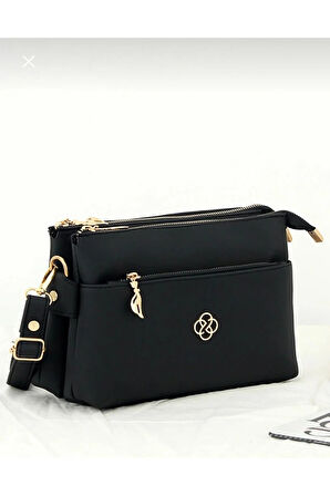 2 gözlü gold aksesuarlı çapraz ayarlanabilir askılı çanta