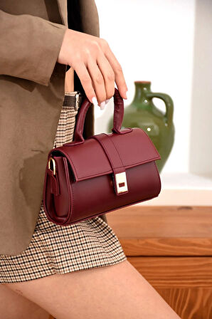 Omuz Çantası Kadın bordo Mini El Ve Omuz Çantası Şık Tasarım Ayarlanabilir Askılı En:19 Boy:13 Cm